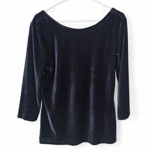 NWT Banana Republic Navy Blue Velvet Ballet 3/4 Sleeve Scoop Back Top M
